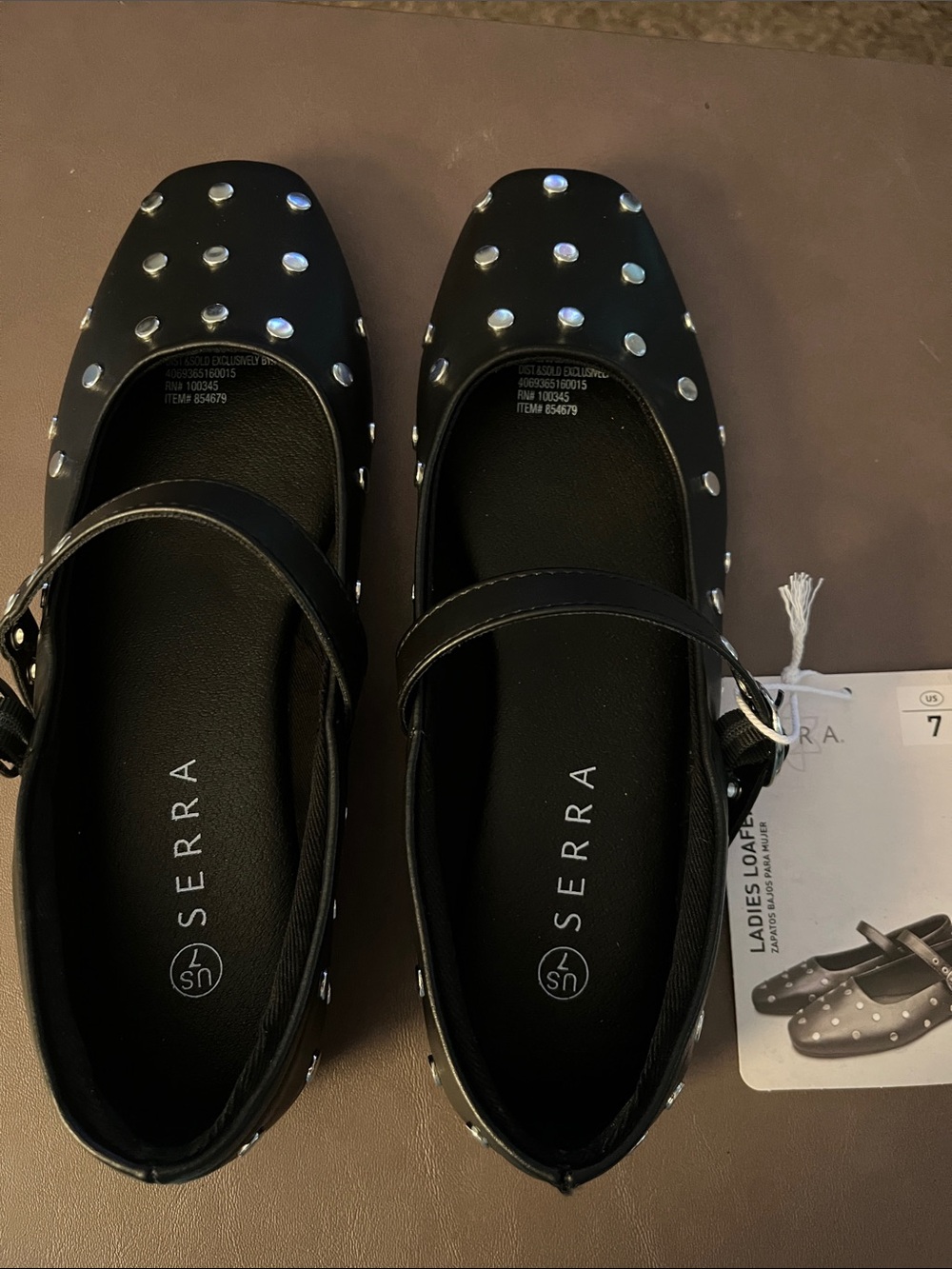 Serra Black Studded Mary Janes with Ankle Strap NWT size 7
